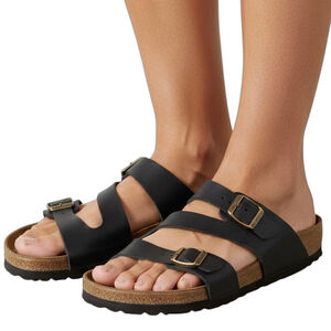 SoftMoc Genuine Leather Black Strappy Flat 3-Strap Sandal Slip On Shoes SIZE 11